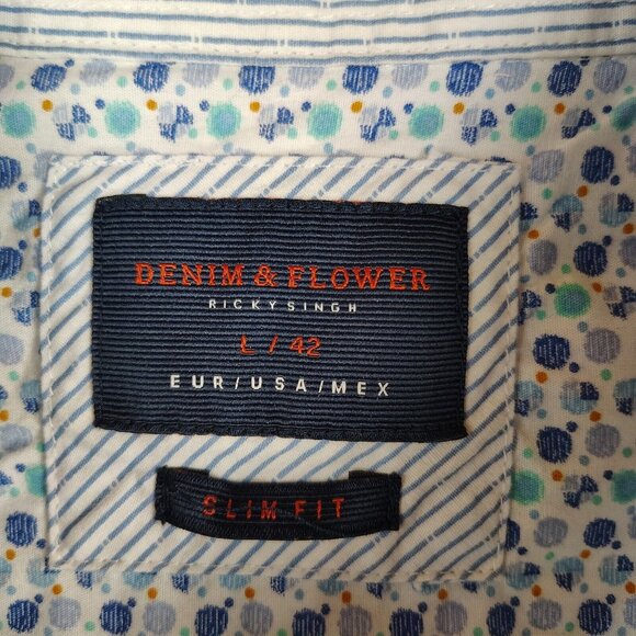Denim & Flower White Pinstriped Slim Fit Shirt Ricky Singh Mens Large - Picture 4 of 8